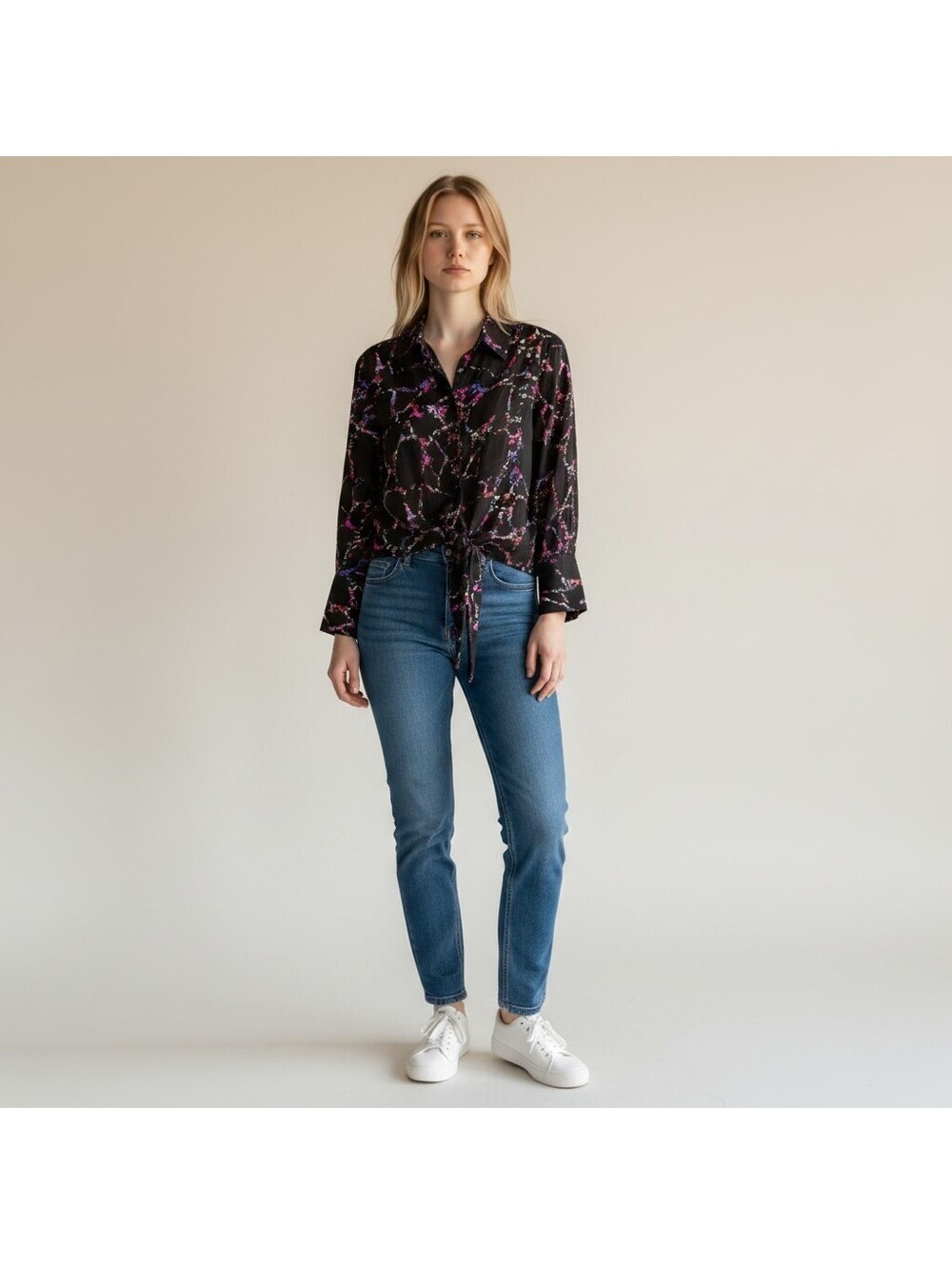 Elan Shirt Women S Small Black Geometric Button Up Collared Long Sleeve Casual